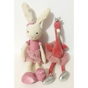 2 Ballerina Jellycats! London Bitsy Bunny Rabbit & Fancy Flamingo, Pink Plush
